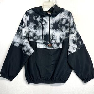 Surf Style Vintage 90’s Hooded Pullover Windbreaker Size Large Black & White
